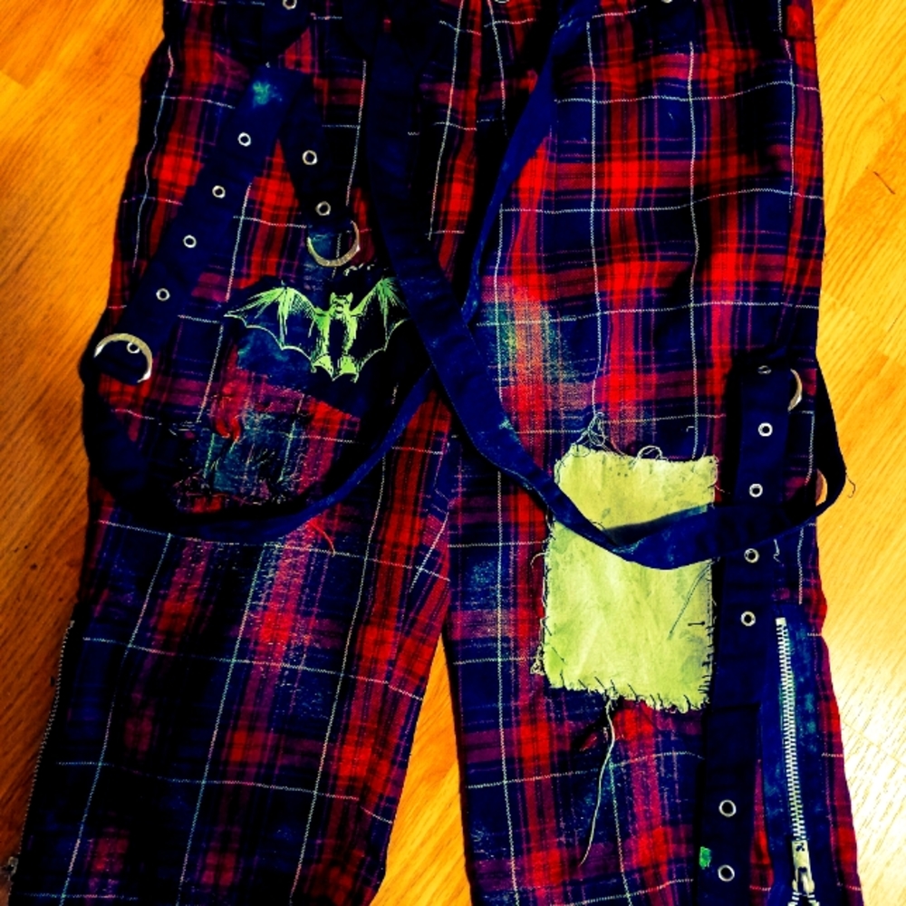 Bondage Bats Red Tartan Punk Shorts